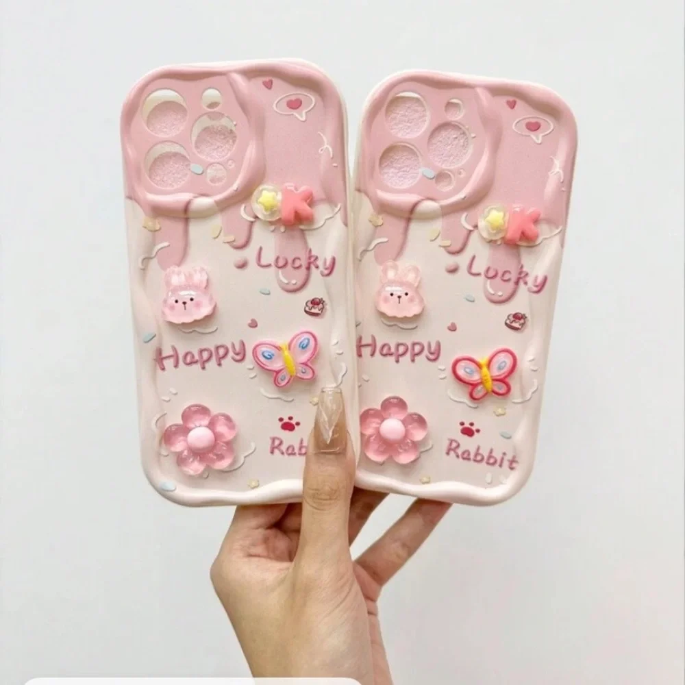 Cartoon Pattern Painted Oil TextureWave Edged Protective Case With Chain